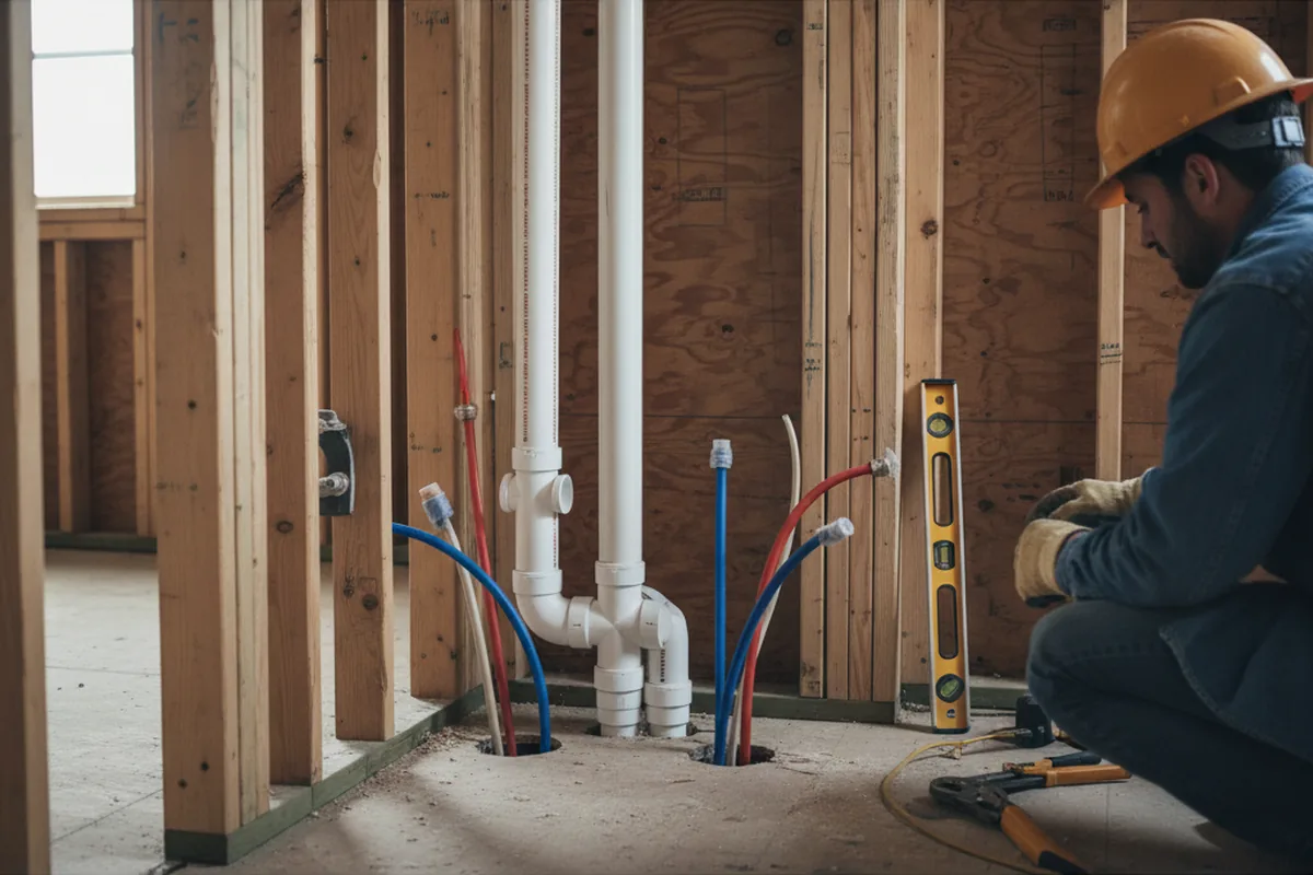 Drain and supply rough-in during Drain Cleaning in Brookline